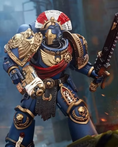 Warhammer 40,000: Space Marine 2 Ultramarines Relic Secundus Armor with Artificer Bolt Rifle, Chainsword and Bolt Pistol 1/18 Scale Action Figure