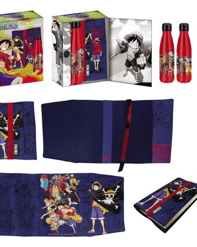 One Piece Steel Bottle, Sticker, Book Cover Gift Set Blue