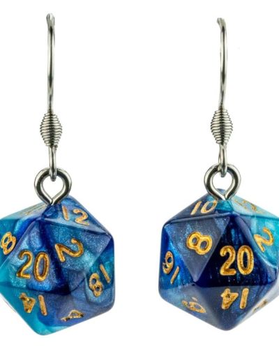 Lair Wear Dice Earrings D20 Blue & Light Blue with Gold
